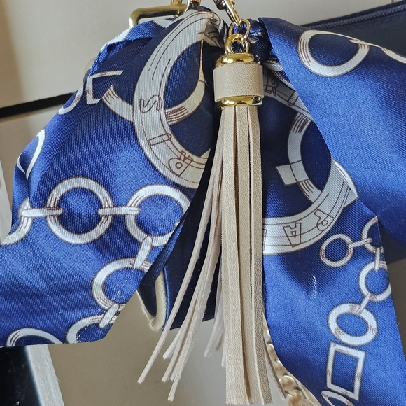 Christian Dior Blue Cylindrical Clutch W/Crossbody Chain/Tassel/Twilly Added - Picture 3 of 16